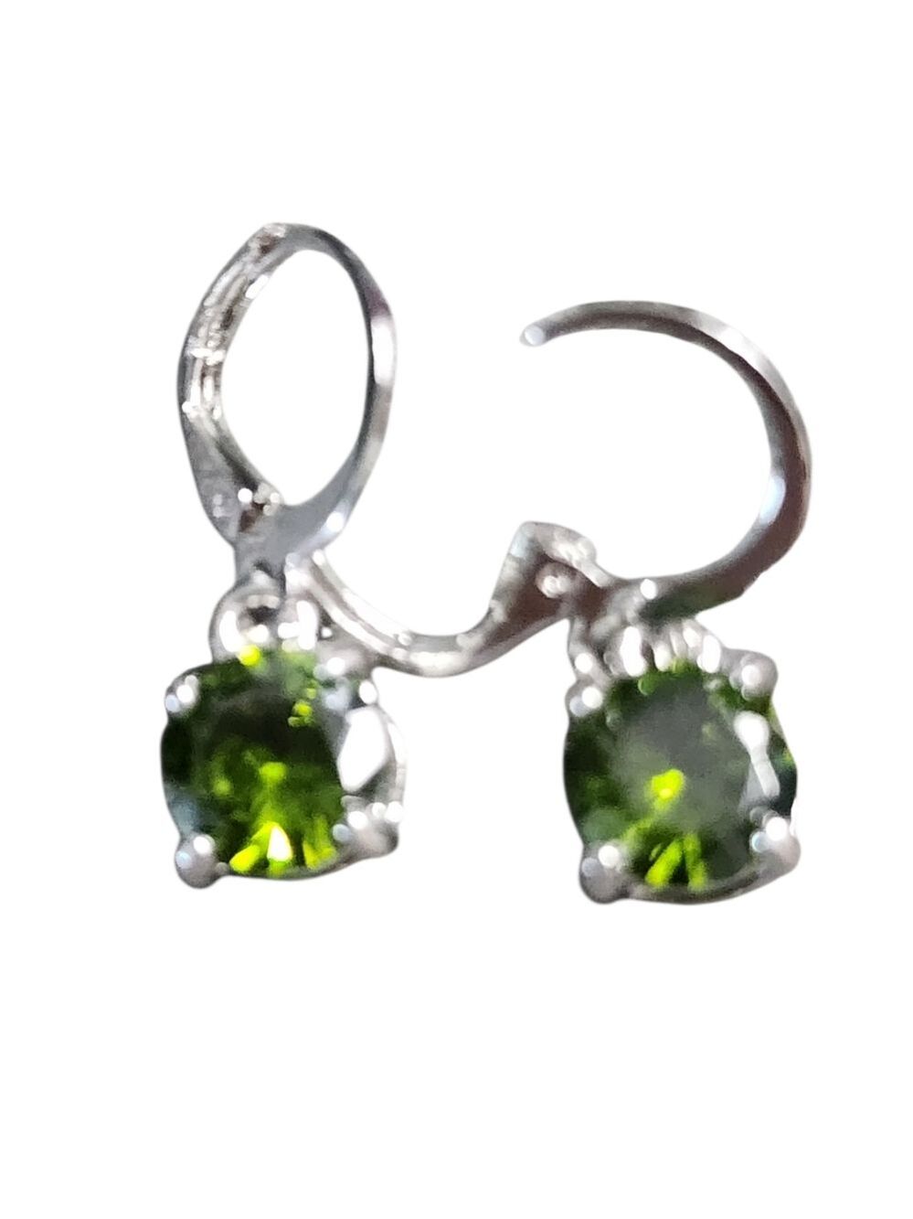Silvertone 8mm Green Earrings